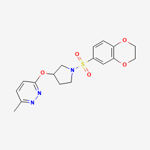 molecular formula C17H19N3O5S B2816103 3-((1-((2,3-Dihydrobenzo[b][1,4]dioxin-6-yl)sulfonyl)pyrrolidin-3-yl)oxy)-6-methylpyridazine CAS No. 2034222-83-6