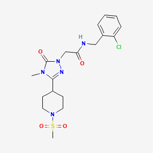 molecular formula C18H24ClN5O4S B2816122 N-(2-chlorobenzyl)-2-(4-methyl-3-(1-(methylsulfonyl)piperidin-4-yl)-5-oxo-4,5-dihydro-1H-1,2,4-triazol-1-yl)acetamide CAS No. 1105212-23-4