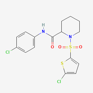 molecular formula C16H16Cl2N2O3S2 B2816137 N-(4-氯苯基)-1-((5-氯噻吩-2-基)磺酰基)哌啶-2-甲酰胺 CAS No. 1049865-61-3
