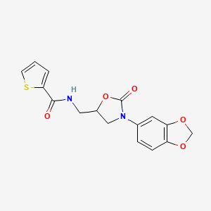 molecular formula C16H14N2O5S B2816146 N-((3-(苯并[d][1,3]二噁英-5-基)-2-氧代噁唑烷-5-基)甲基)噻吩-2-甲酰胺 CAS No. 954678-83-2