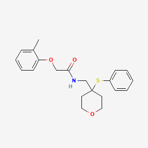 molecular formula C21H25NO3S B2816160 N-((4-(苯基硫)四氢-2H-吡喃-4-基)甲基)-2-(邻甲苯氧基)乙酰胺 CAS No. 1797173-53-5