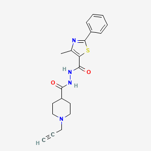 molecular formula C20H22N4O2S B2816163 4-甲基-2-苯基-N'-(1-丙-2-炔基哌啶-4-甲酰)-1,3-噻唑-5-甲酰腙 CAS No. 1223534-41-5