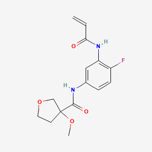 molecular formula C15H17FN2O4 B2816168 N-[4-Fluoro-3-(prop-2-enoylamino)phenyl]-3-methoxyoxolane-3-carboxamide CAS No. 2201570-07-0
