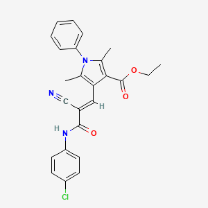 molecular formula C25H22ClN3O3 B2816171 ethyl 4-[(E)-3-(4-chloroanilino)-2-cyano-3-oxoprop-1-enyl]-2,5-dimethyl-1-phenylpyrrole-3-carboxylate CAS No. 380432-41-7