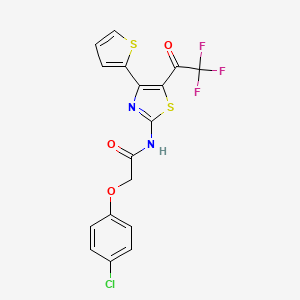 2-(4-chlorophenoxy)-N-[4-thiophen-2-yl-5-(2,2,2-trifluoroacetyl)-1,3-thiazol-2-yl]acetamide