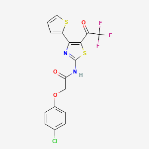 2-(4-chlorophenoxy)-N-[4-(thiophen-2-yl)-5-(2,2,2-trifluoroacetyl)-1,3-thiazol-2-yl]acetamide