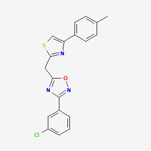 3-(3-Chlorophenyl)-5-((4-(p-tolyl)thiazol-2-yl)methyl)-1,2,4-oxadiazole