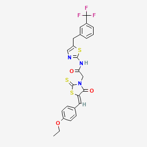 molecular formula C25H20F3N3O3S3 B2816212 (Z)-2-(5-(4-乙氧基苄亚甲基)-4-氧代-2-硫代噻唑啉-3-基)-N-(5-(3-(三氟甲基)苄基)噻唑-2-基)乙酰胺 CAS No. 394239-44-2
