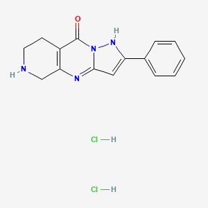 molecular formula C15H16Cl2N4O B2816231 5-苯基-2,6,7,12-四氮杂三环[7.4.0.03,7]十二碳-8-酮；二盐酸盐 CAS No. 2413896-41-8