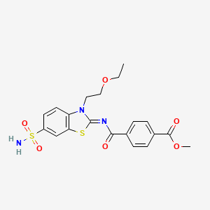 molecular formula C20H21N3O6S2 B2816237 (Z)-methyl 4-((3-(2-ethoxyethyl)-6-sulfamoylbenzo[d]thiazol-2(3H)-ylidene)carbamoyl)benzoate CAS No. 865173-96-2