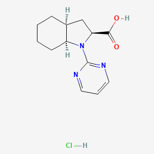 molecular formula C13H18ClN3O2 B2816246 (2S,3aS,7aS)-1-(嘧啶-2-基)-辛烷-1H-吲哚-2-甲酸盐酸盐 CAS No. 2173637-76-6