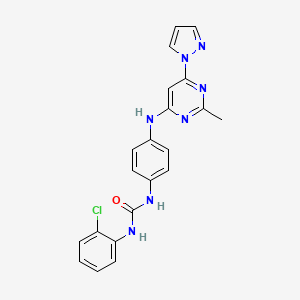 molecular formula C21H18ClN7O B2816264 1-(2-氯苯基)-3-(4-((2-甲基-6-(1H-吡唑-1-基)嘧啶-4-基)氨基)苯基)脲 CAS No. 1170435-11-6