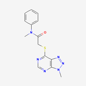 molecular formula C14H14N6OS B2816265 N-methyl-2-((3-methyl-3H-[1,2,3]triazolo[4,5-d]pyrimidin-7-yl)thio)-N-phenylacetamide CAS No. 1058231-75-6