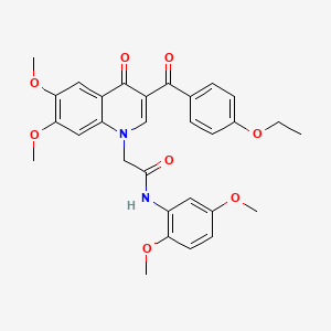 molecular formula C30H30N2O8 B2816276 N-(2,5-二甲氧基苯基)-2-[3-(4-乙氧基苯甲酰)-6,7-二甲氧基-4-氧代喹啉-1-基]乙酰胺 CAS No. 866865-98-7