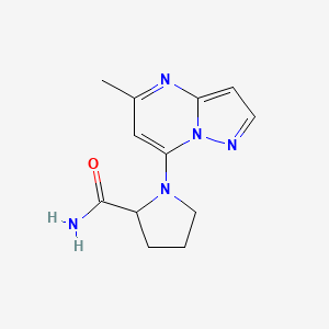 molecular formula C12H15N5O B2816291 1-(5-甲基吡唑并[1,5-a]嘧啶-7-基)吡咯烷-2-甲酰胺 CAS No. 2307941-27-9