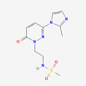 molecular formula C11H15N5O3S B2816293 N-(2-(3-(2-methyl-1H-imidazol-1-yl)-6-oxopyridazin-1(6H)-yl)ethyl)methanesulfonamide CAS No. 1351630-46-0