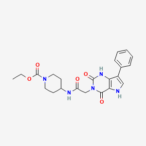 molecular formula C22H25N5O5 B2816298 乙酸4-(2-(2,4-二氧代-7-苯基-1H-吡咯并[3,2-d]嘧啶-3(2H,4H,5H)-基)乙酰胺基)哌啶-1-甲酸乙酯 CAS No. 1115565-63-3