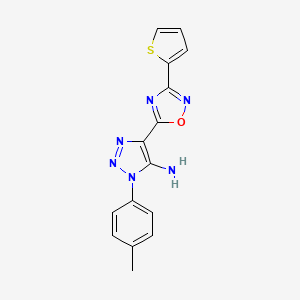 molecular formula C15H12N6OS B2816304 1-(4-methylphenyl)-4-(3-thien-2-yl-1,2,4-oxadiazol-5-yl)-1H-1,2,3-triazol-5-amine CAS No. 892748-38-8