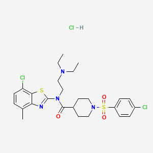 molecular formula C26H33Cl3N4O3S2 B2816318 N-(7-chloro-4-methylbenzo[d]thiazol-2-yl)-1-((4-chlorophenyl)sulfonyl)-N-(2-(diethylamino)ethyl)piperidine-4-carboxamide hydrochloride CAS No. 1351599-30-8