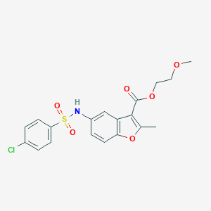 molecular formula C19H18ClNO6S B281633 2-Methoxyethyl 5-{[(4-chlorophenyl)sulfonyl]amino}-2-methyl-1-benzofuran-3-carboxylate 