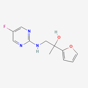 molecular formula C11H12FN3O2 B2816330 1-[(5-Fluoropyrimidin-2-yl)amino]-2-(furan-2-yl)propan-2-ol CAS No. 2380040-05-9