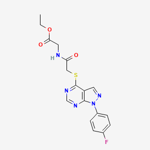 molecular formula C17H16FN5O3S B2816363 Ethyl 2-[[2-[1-(4-fluorophenyl)pyrazolo[3,4-d]pyrimidin-4-yl]sulfanylacetyl]amino]acetate CAS No. 893937-25-2