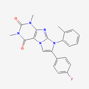 molecular formula C22H18FN5O2 B2816374 7-(4-fluorophenyl)-1,3-dimethyl-8-(2-methylphenyl)-1H-imidazo[2,1-f]purine-2,4(3H,8H)-dione CAS No. 500195-92-6
