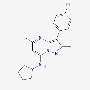 molecular formula C19H21ClN4 B2816386 3-(4-chlorophenyl)-N-cyclopentyl-2,5-dimethylpyrazolo[1,5-a]pyrimidin-7-amine CAS No. 877778-35-3