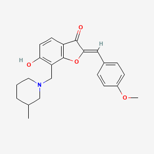 molecular formula C23H25NO4 B2816412 6-羟基-2-[(4-甲氧基苯基)甲亚)-7-[(3-甲基哌啶基)甲基]苯并[b] 呋喃-3-酮 CAS No. 879925-97-0
