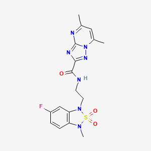 molecular formula C17H18FN7O3S B2816413 N-(2-(6-fluoro-3-methyl-2,2-dioxidobenzo[c][1,2,5]thiadiazol-1(3H)-yl)ethyl)-5,7-dimethyl-[1,2,4]triazolo[1,5-a]pyrimidine-2-carboxamide CAS No. 2034543-68-3