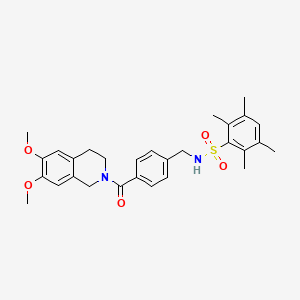 molecular formula C29H34N2O5S B2816418 N-(4-(6,7-dimethoxy-1,2,3,4-tetrahydroisoquinoline-2-carbonyl)benzyl)-2,3,5,6-tetramethylbenzenesulfonamide CAS No. 690245-89-7