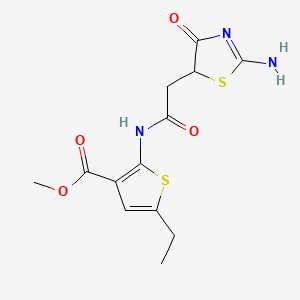 molecular formula C13H15N3O4S2 B2816436 Methyl 5-ethyl-2-(2-(2-imino-4-oxothiazolidin-5-yl)acetamido)thiophene-3-carboxylate CAS No. 691397-86-1