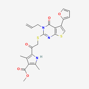 molecular formula C23H21N3O5S2 B2816488 methyl 5-[2-[5-(furan-2-yl)-4-oxo-3-prop-2-enylthieno[2,3-d]pyrimidin-2-yl]sulfanylacetyl]-2,4-dimethyl-1H-pyrrole-3-carboxylate CAS No. 683780-04-3