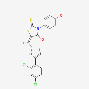 molecular formula C21H13Cl2NO3S2 B2816492 (E)-5-((5-(2,4-dichlorophenyl)furan-2-yl)methylene)-3-(4-methoxyphenyl)-2-thioxothiazolidin-4-one CAS No. 851304-20-6