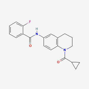 molecular formula C20H19FN2O2 B2816499 N-[1-(环丙酰)-3,4-二氢-2H-喹啉-6-基]-2-氟苯甲酰胺 CAS No. 899735-41-2