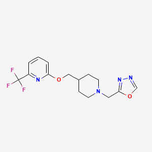 molecular formula C15H17F3N4O2 B2816503 2-({1-[(1,3,4-Oxadiazol-2-yl)methyl]piperidin-4-yl}methoxy)-6-(trifluoromethyl)pyridine CAS No. 2198358-74-4
