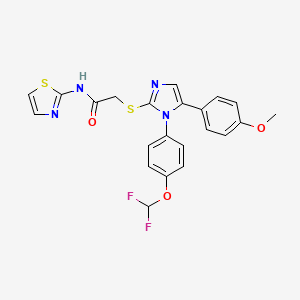 molecular formula C22H18F2N4O3S2 B2816520 2-((1-(4-(difluoromethoxy)phenyl)-5-(4-methoxyphenyl)-1H-imidazol-2-yl)thio)-N-(thiazol-2-yl)acetamide CAS No. 1226438-82-9