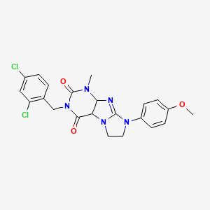 molecular formula C22H19Cl2N5O3 B2816523 3-[(2,4-dichlorophenyl)methyl]-8-(4-methoxyphenyl)-1-methyl-1H,2H,3H,4H,6H,7H,8H-imidazo[1,2-g]purine-2,4-dione CAS No. 893951-16-1