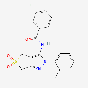 molecular formula C19H16ClN3O3S B2816551 3-chloro-N-[2-(2-methylphenyl)-5,5-dioxo-4,6-dihydrothieno[3,4-c]pyrazol-3-yl]benzamide CAS No. 449785-45-9