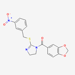 molecular formula C18H15N3O5S B2816567 1,3-Benzodioxol-5-yl-[2-[(3-nitrophenyl)methylsulfanyl]-4,5-dihydroimidazol-1-yl]methanone CAS No. 851808-63-4