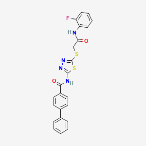 molecular formula C23H17FN4O2S2 B2816573 N-[5-[2-(2-fluoroanilino)-2-oxoethyl]sulfanyl-1,3,4-thiadiazol-2-yl]-4-phenylbenzamide CAS No. 392298-75-8