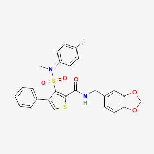 molecular formula C27H24N2O5S2 B2816576 N-(1,3-benzodioxol-5-ylmethyl)-3-{[methyl(4-methylphenyl)amino]sulfonyl}-4-phenylthiophene-2-carboxamide CAS No. 1112311-15-5