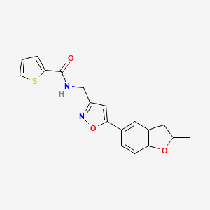 molecular formula C18H16N2O3S B2816583 N-((5-(2-methyl-2,3-dihydrobenzofuran-5-yl)isoxazol-3-yl)methyl)thiophene-2-carboxamide CAS No. 1206997-98-9