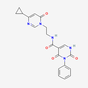 molecular formula C20H19N5O4 B2816590 N-(2-(4-环丙基-6-氧代嘧啶-1(6H)-基)乙基)-2,4-二氧代-3-苯基-1,2,3,4-四氢嘧啶-5-甲酰胺 CAS No. 2034511-65-2
