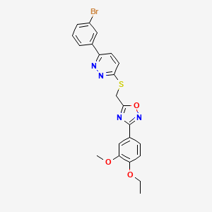 molecular formula C22H19BrN4O3S B2816597 3-(3-Bromophenyl)-6-({[3-(4-ethoxy-3-methoxyphenyl)-1,2,4-oxadiazol-5-yl]methyl}thio)pyridazine CAS No. 1111260-35-5