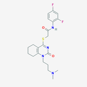 molecular formula C21H26F2N4O2S B2816656 N-(2,4-二氟苯基)-2-((1-(3-(二甲胺)丙基)-2-氧代-1,2,5,6,7,8-六氢喹唑啉-4-基)硫)乙酰胺 CAS No. 899951-02-1