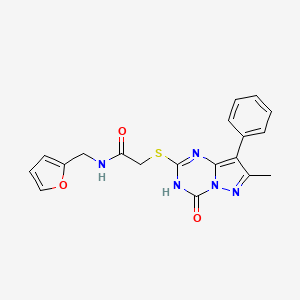 molecular formula C19H17N5O3S B2816663 N-(furan-2-ylmethyl)-2-((7-methyl-4-oxo-8-phenyl-3,4-dihydropyrazolo[1,5-a][1,3,5]triazin-2-yl)thio)acetamide CAS No. 946225-06-5