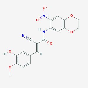 molecular formula C19H15N3O7 B2816666 (E)-2-cyano-3-(3-hydroxy-4-methoxyphenyl)-N-(6-nitro-2,3-dihydro-1,4-benzodioxin-7-yl)prop-2-enamide CAS No. 867282-64-2