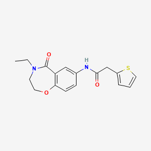 molecular formula C17H18N2O3S B2816688 N-(4-ethyl-5-oxo-2,3,4,5-tetrahydrobenzo[f][1,4]oxazepin-7-yl)-2-(thiophen-2-yl)acetamide CAS No. 922001-39-6