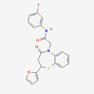 molecular formula C21H17FN2O3S B2816692 N-(3-fluorophenyl)-2-(2-(furan-2-yl)-4-oxo-3,4-dihydrobenzo[b][1,4]thiazepin-5(2H)-yl)acetamide CAS No. 863004-87-9
